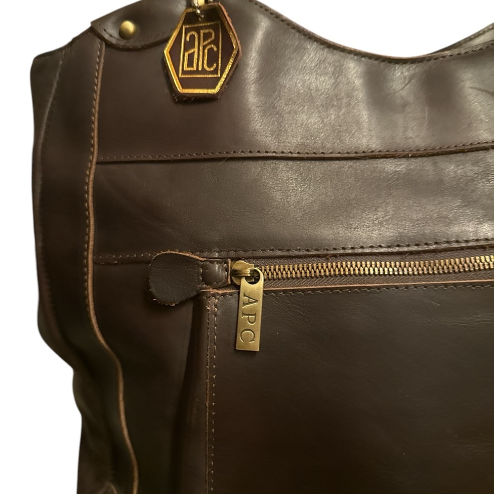 AP.C Vintage Genuine Espresso Brown Superb Quality Leather Travel Tote. - Picture 3 of 9